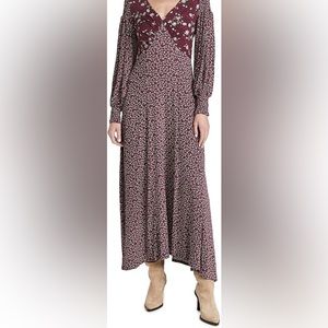 Free People Women's Love Story Maxi Dress, Raisin Combo, Purple, Floral, L